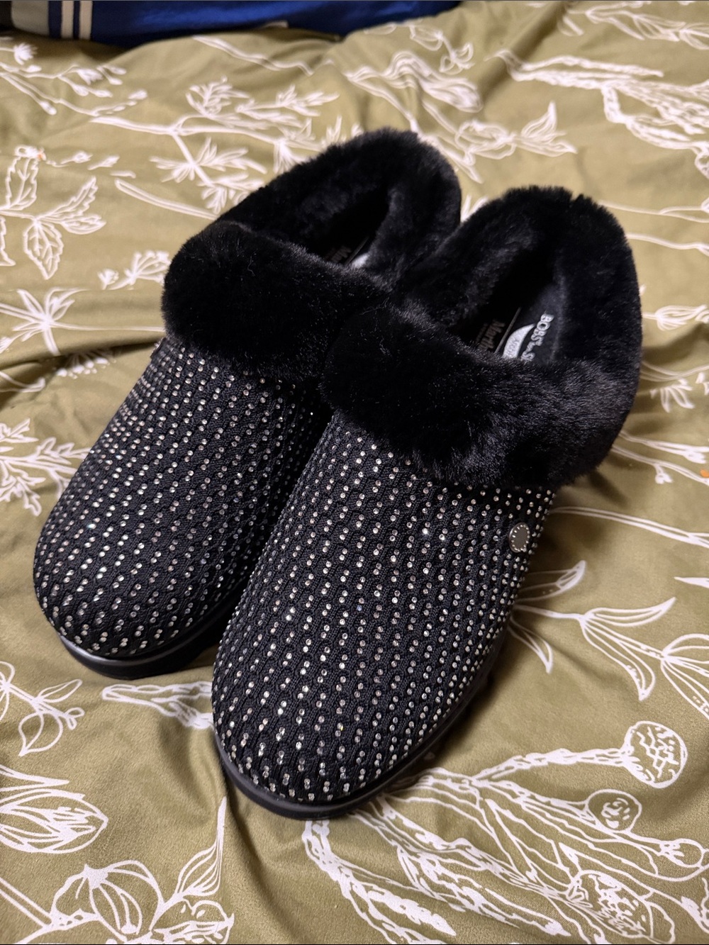 BOBS from Skechers Black Sparkle Faux-Fur Slip-Ons